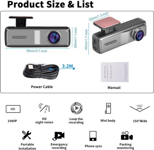 دوربین خودرو usb دارای ADAS وای فای دار W9